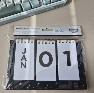 Blue Sky Black & White Perpetual Desk Calendar with Gold Star Detail